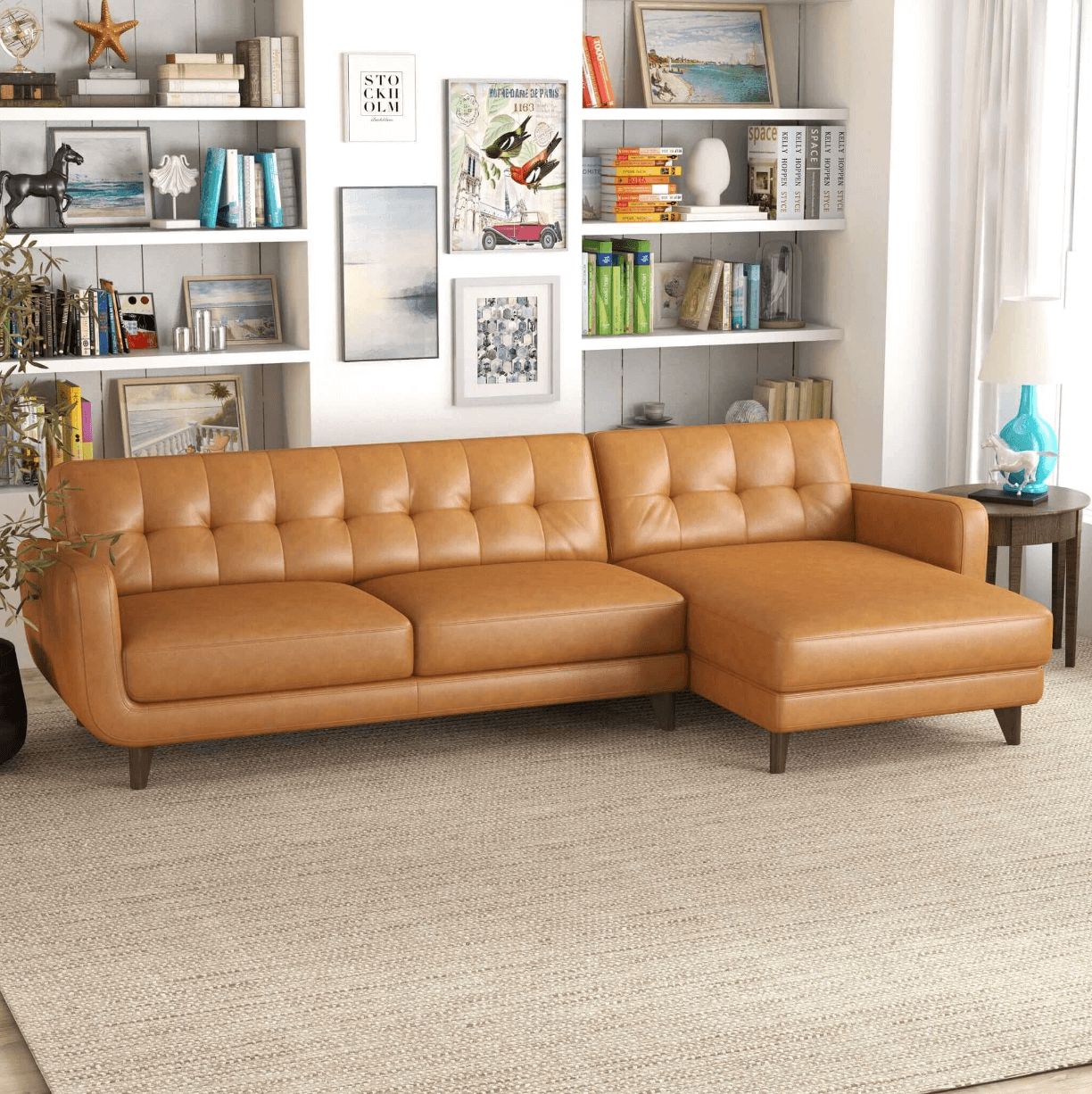 Allison MCM Leather Chaise Sofa Sectional 113
