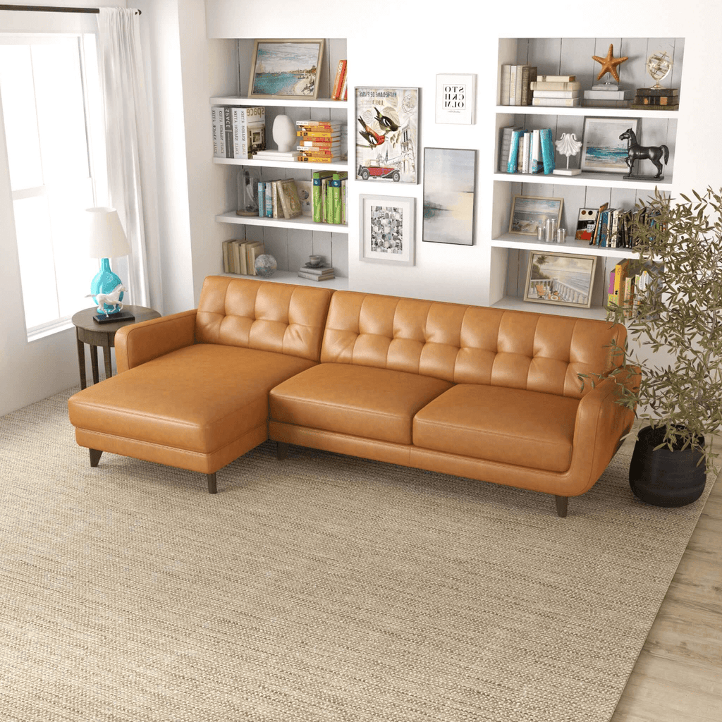 Allison MCM Leather Chaise Sofa Sectional 113