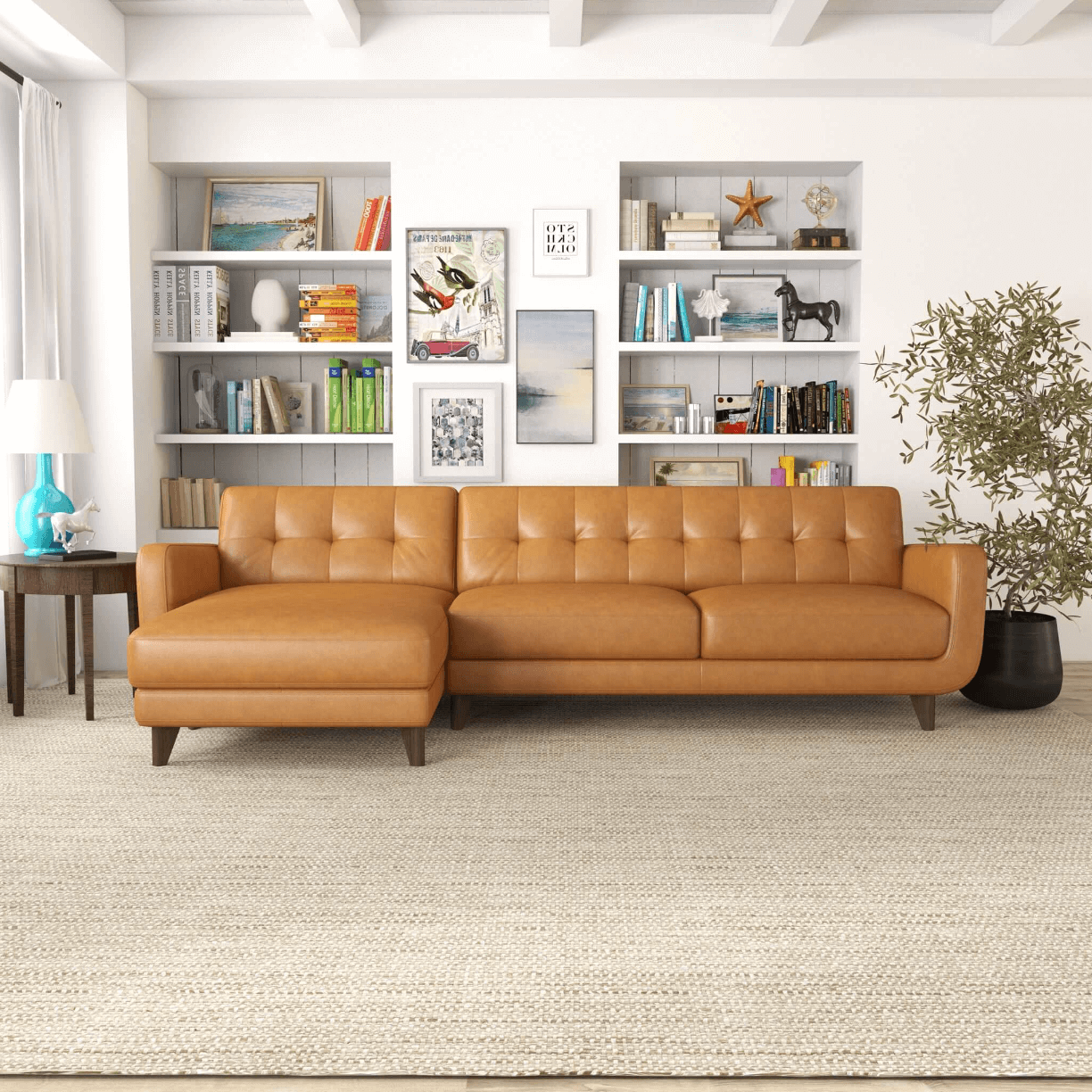 Allison MCM Leather Chaise Sofa Sectional 113