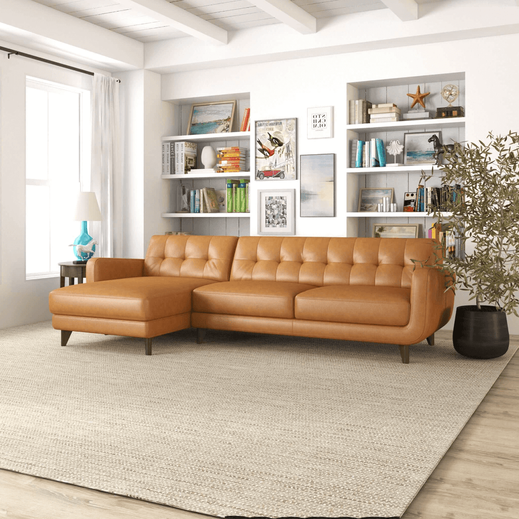 Allison MCM Leather Chaise Sofa Sectional 113