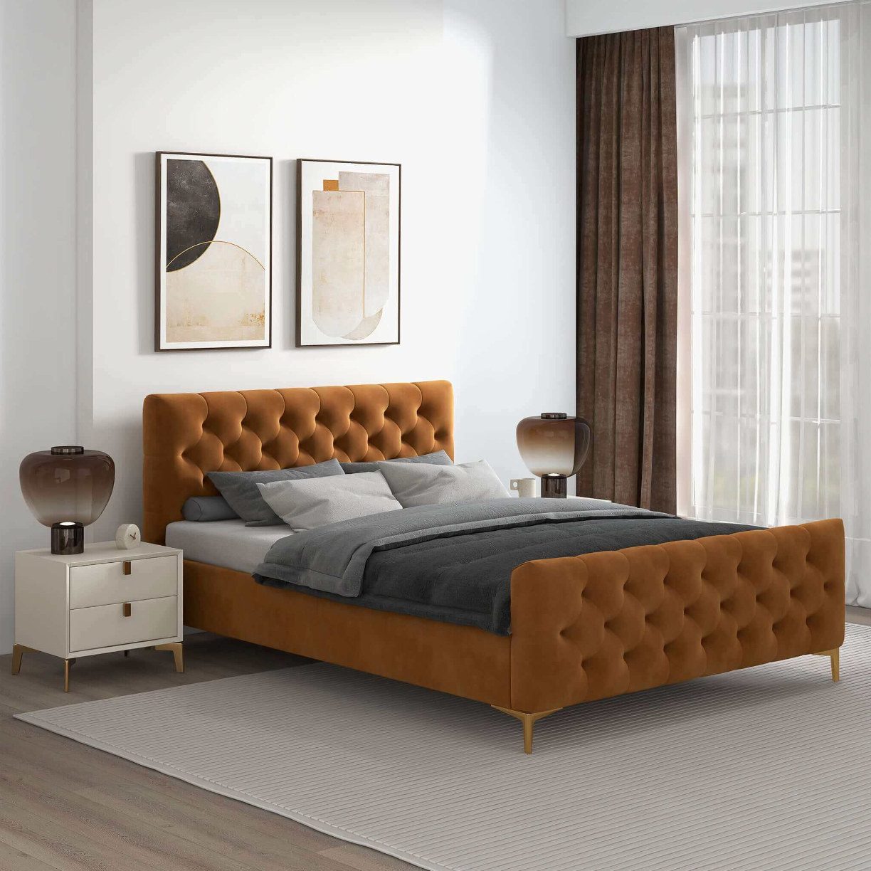 Bailey Velvet Upholstered Tufted Platform Bed Frame