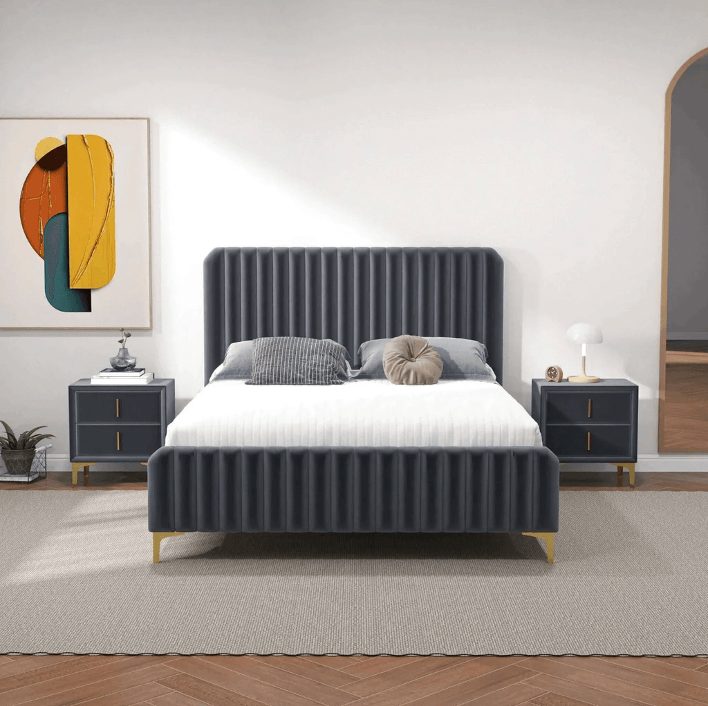 Bethany Tufted Velvet Upholstered Bed Platform (3 Colors)