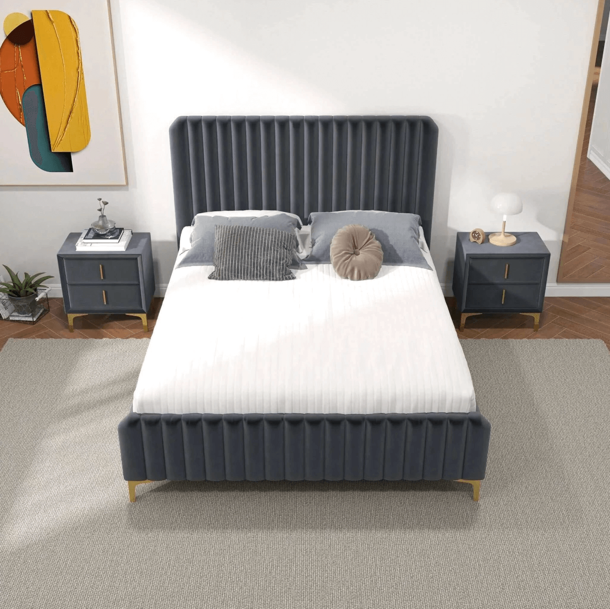 Bethany Tufted Velvet Upholstered Bed Platform (3 Colors)