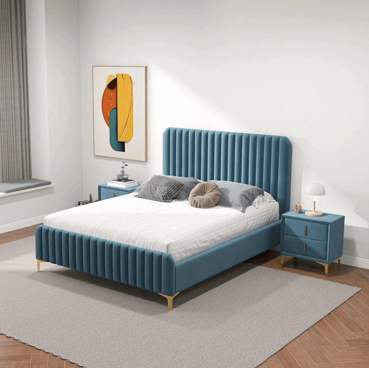 Bethany Tufted Velvet Upholstered Bed Platform (3 Colors)