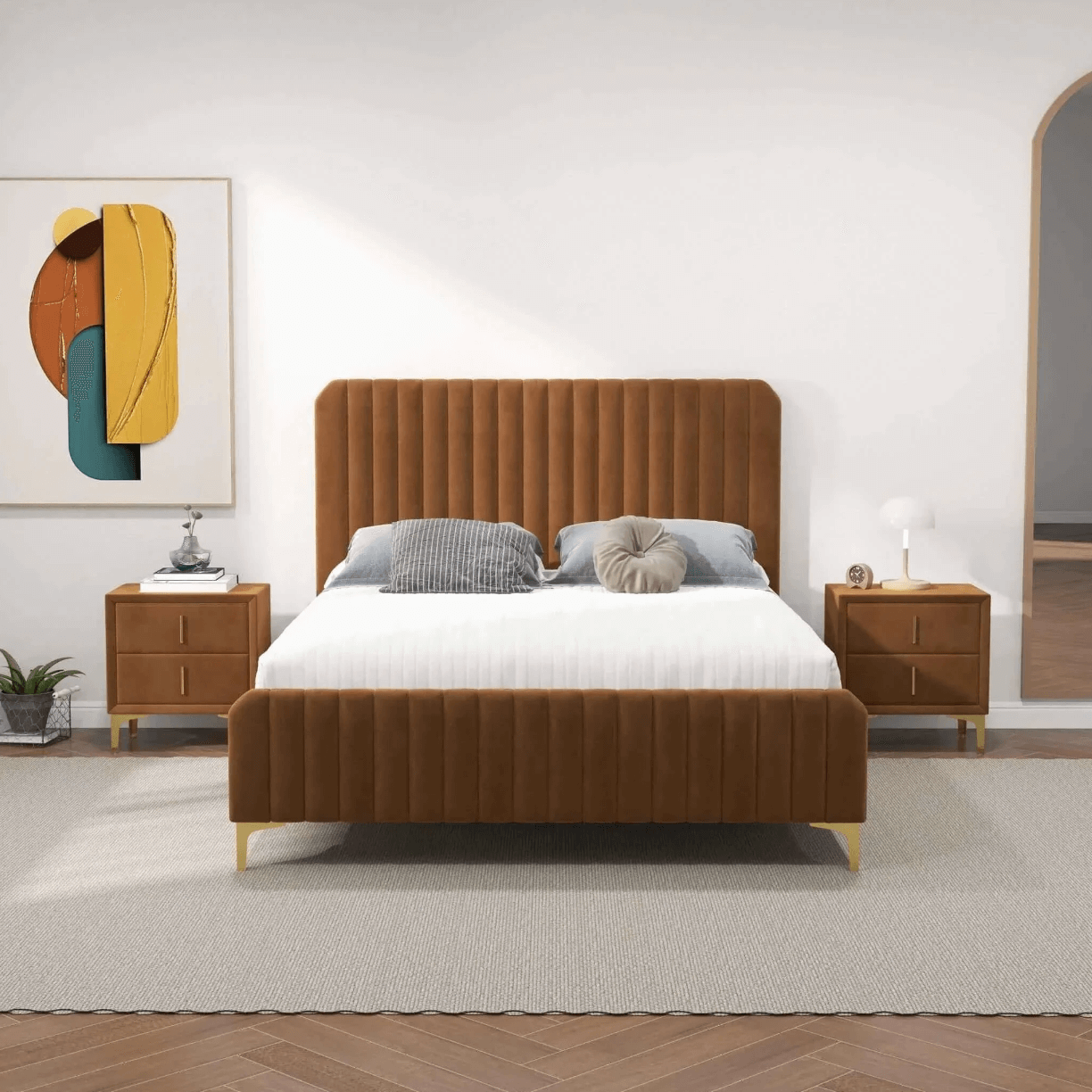 Bethany Tufted Velvet Upholstered Bed Platform (3 Colors)