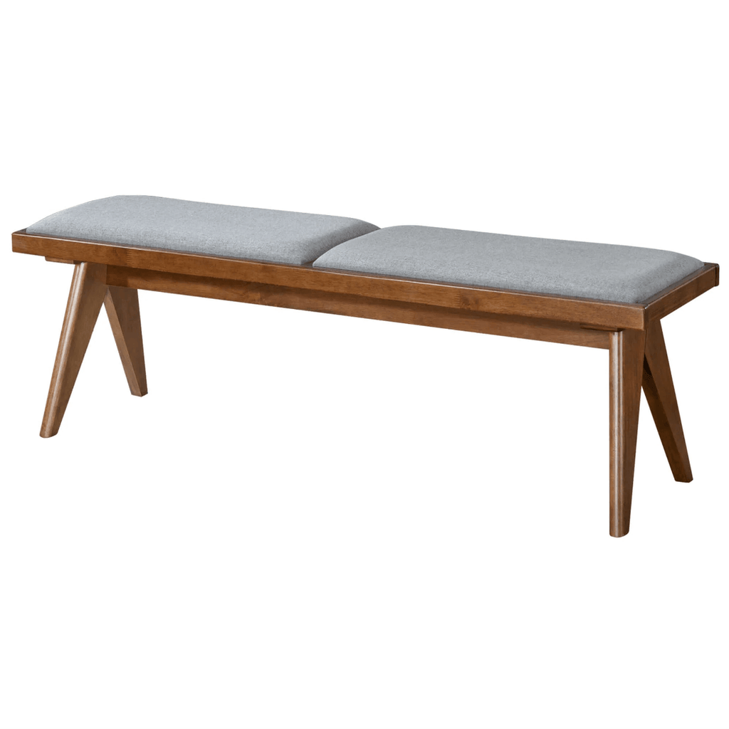 Keira MCM Solid Wood Gray Fabric Upholstered Bench 51'