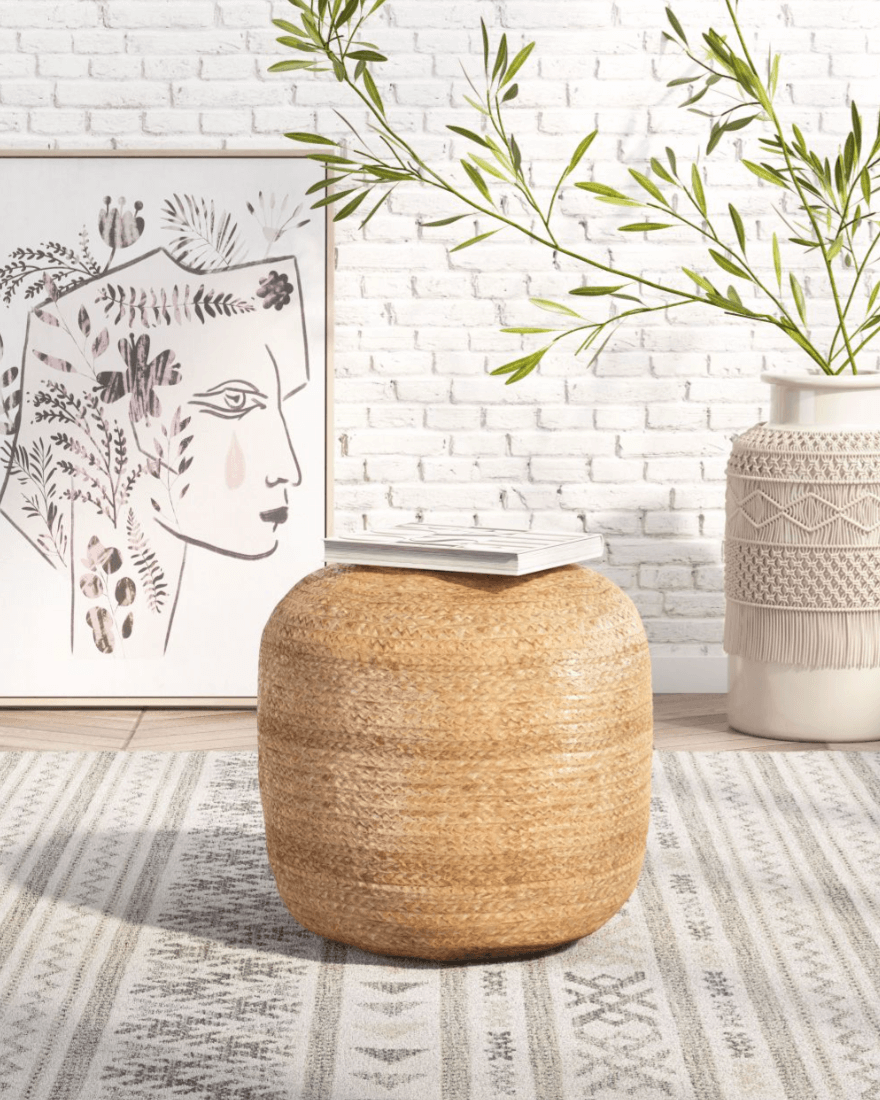 Lillian Boho Round Wicker Ottoman 18' (2 Colors)