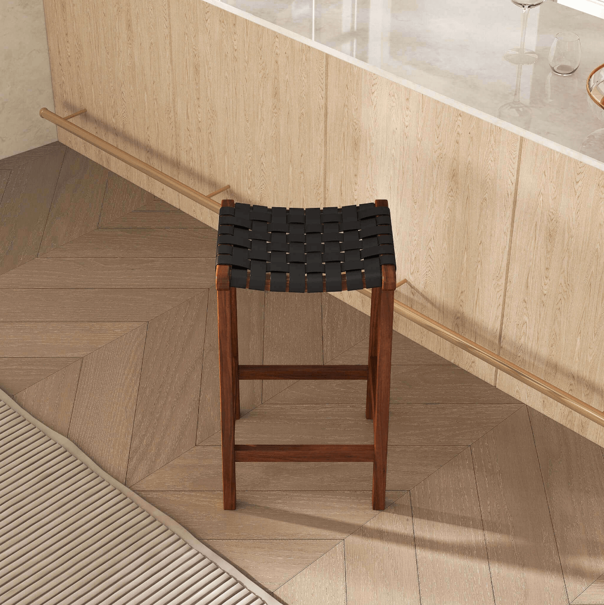 James Stool Strapped Genuine Leather Seat