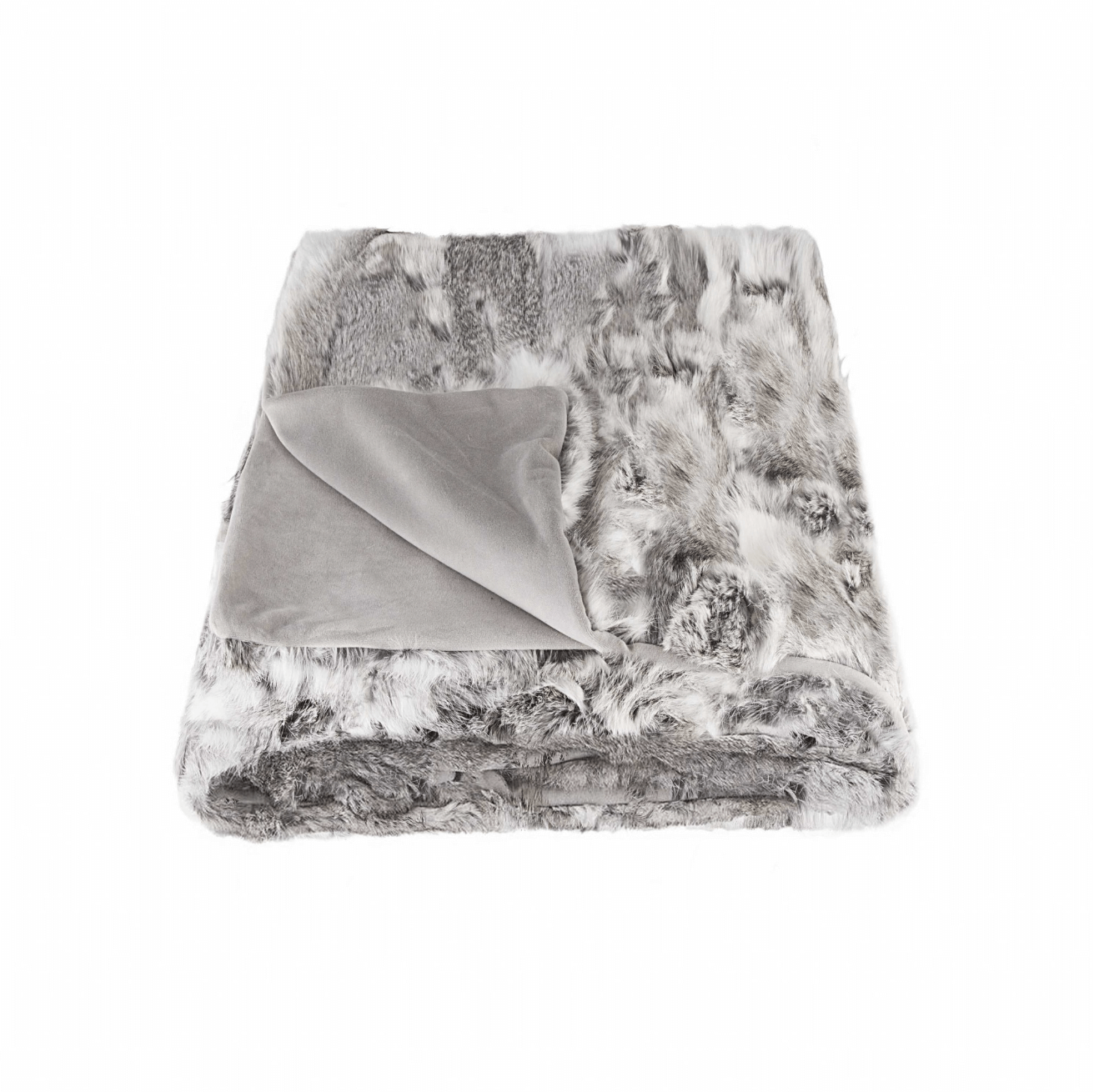 Gray Rabbit Fur Throw Blanket