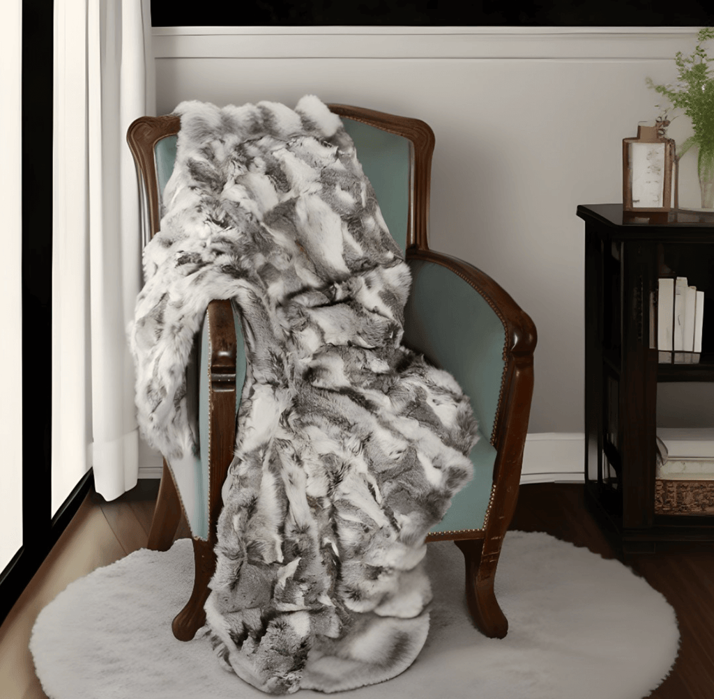 Gray Rabbit Fur Throw Blanket