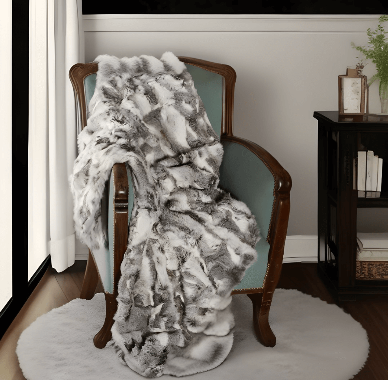 Gray Rabbit Fur Throw Blanket