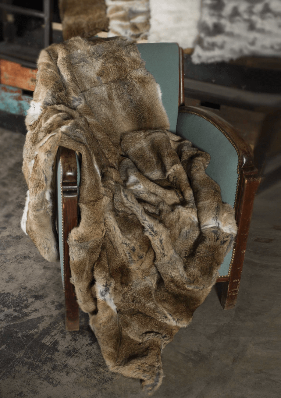 Gray Rabbit Fur Throw Blanket