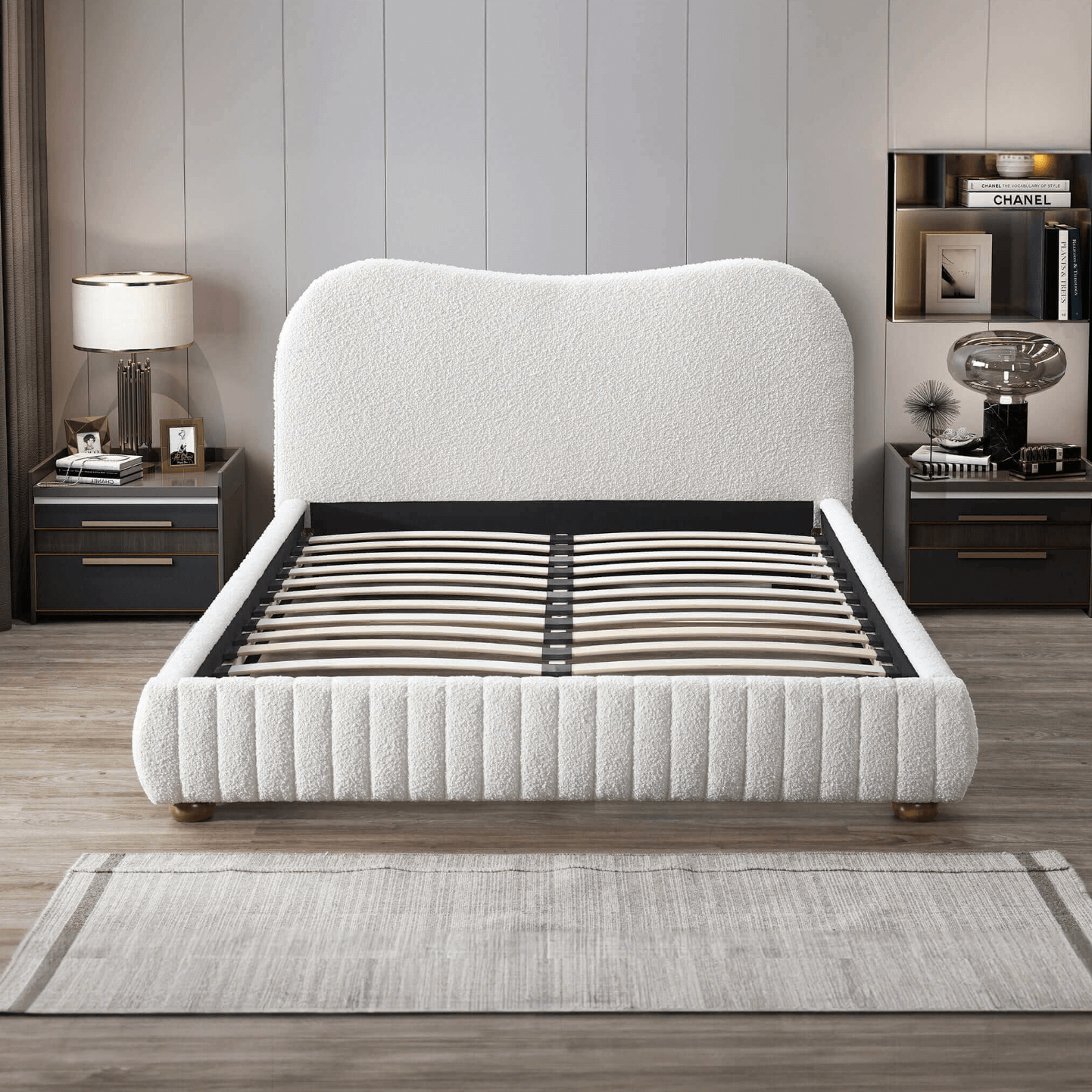 Norme Cream Boucle Upholstered Platform Bed Frame Queen
