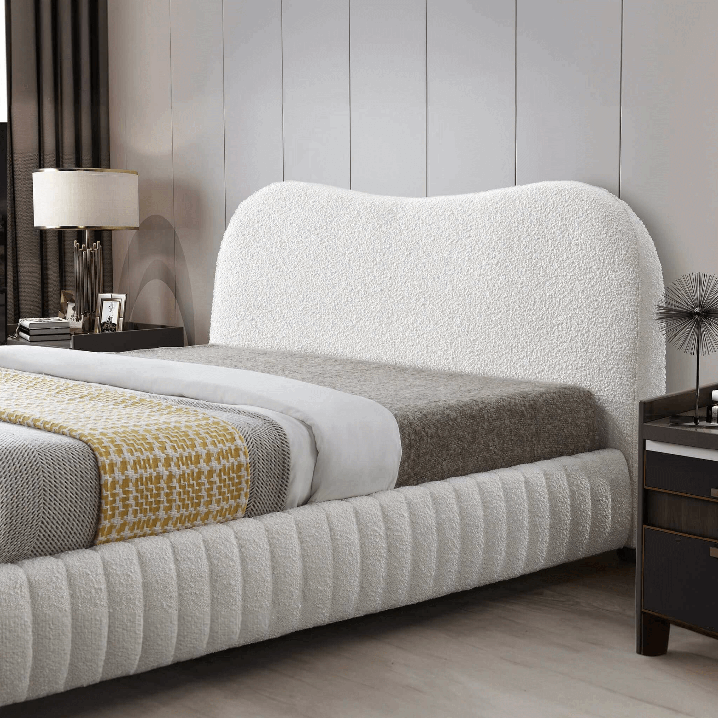 Norme Cream Boucle Upholstered Platform Bed Frame Queen