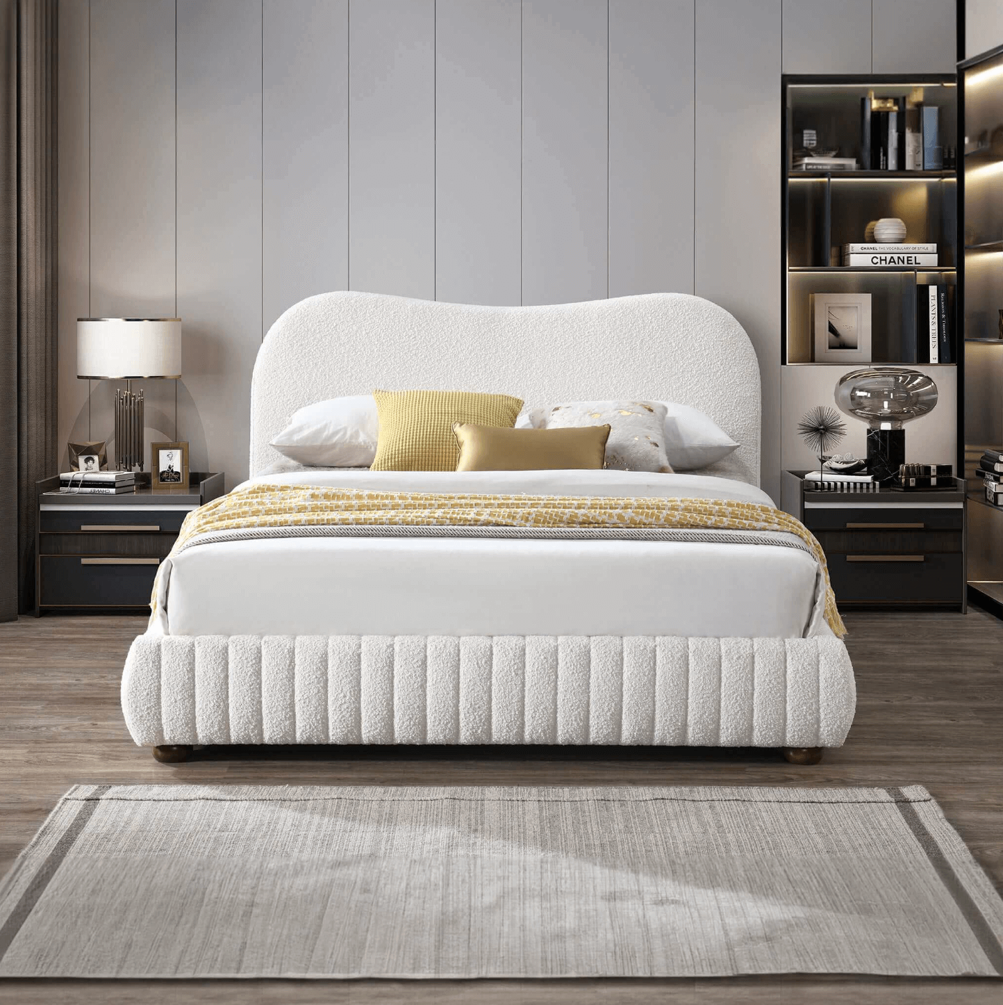 Norme Cream Boucle Upholstered Platform Bed Frame Queen