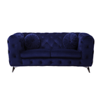Atronia Luxe Deco Blue Velvet Sofa Loveseat 72L