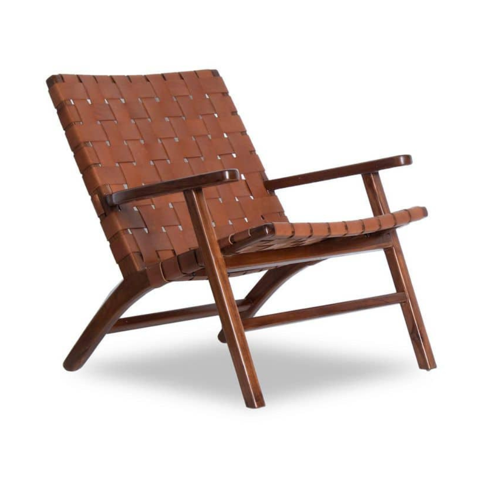 Kangley Leather Strapped Solid Wood Armchair
