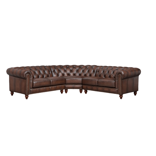 English Chesterfield Tufted Leather Symmetrical Corner Sectional 108'