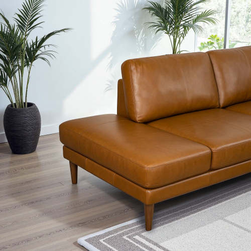 Corbin MCM Tan Leather Sectional Chaise Sofa 108