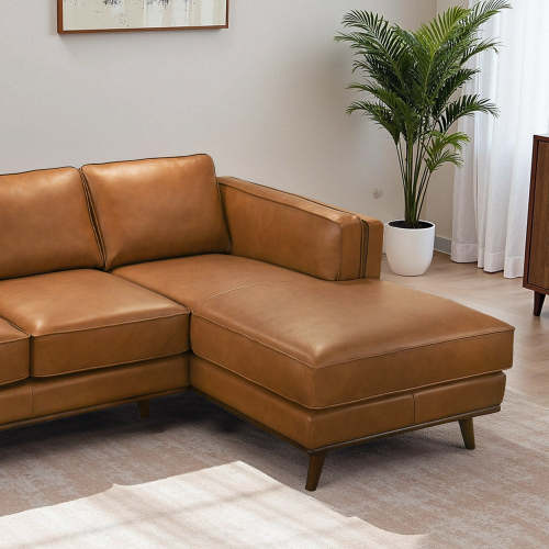 Chase MCM Tan Leather Chaise Sofa Sectional 92