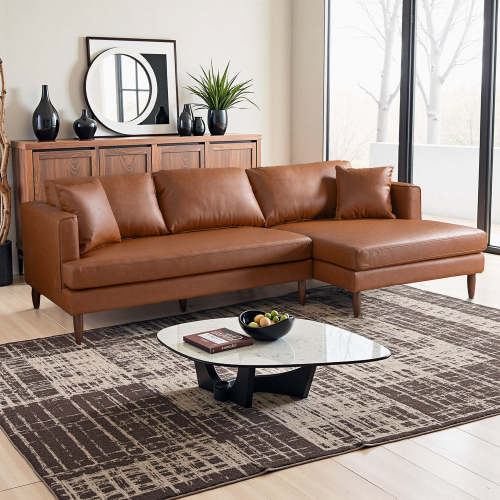 Blake Cognac Leather Sectional Sofa Right Facing Chaise 107