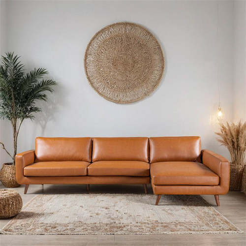 Blake Cognac Leather Sectional Sofa Right Facing Chaise 107