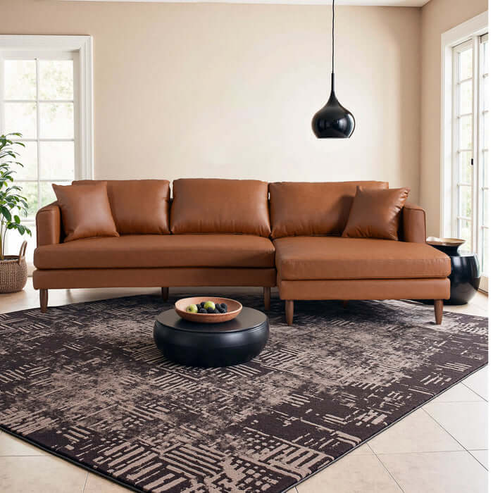 Blake Cognac Leather Sectional Sofa Right Facing Chaise 107