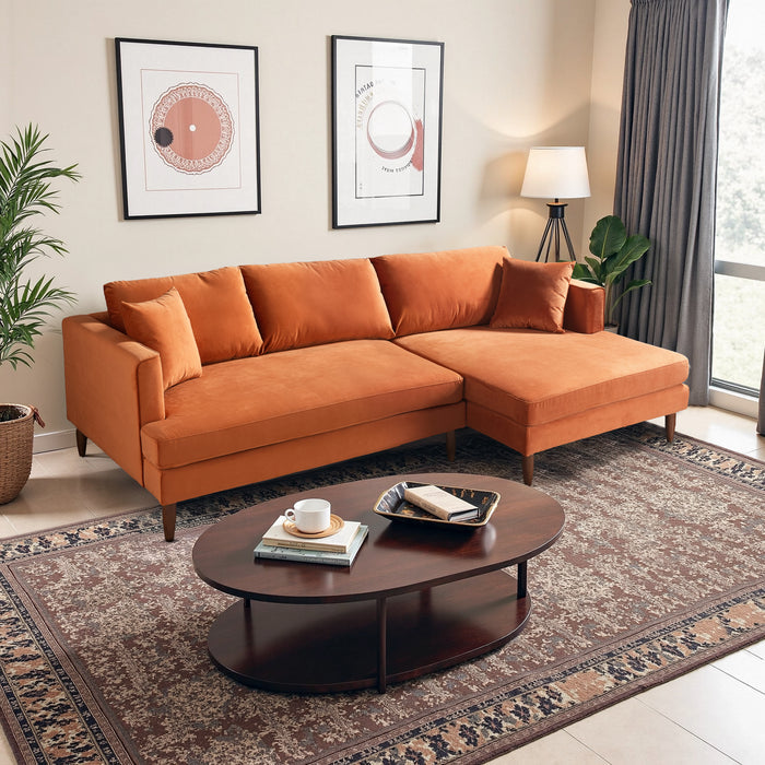 Blake Velvet Upholstered L-Shape Chaise Sofa Sectional 107