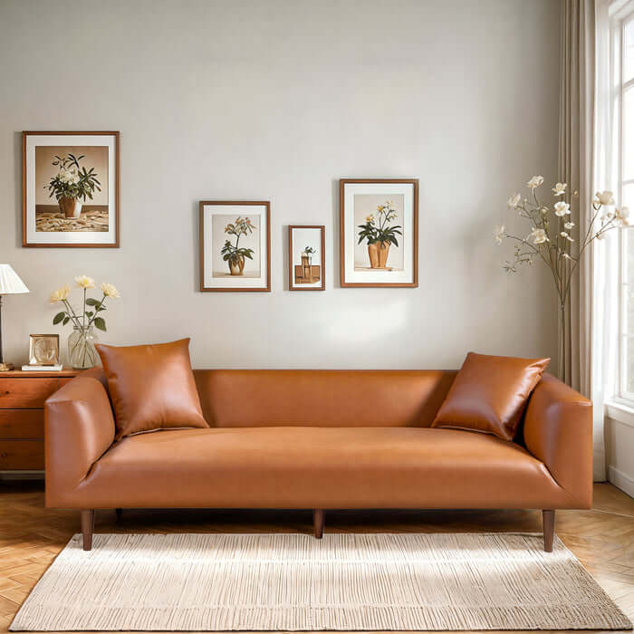 Elwood MCM Cognac Brown PU Leather Sofa 86