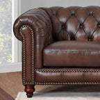 English Chesterfield Tufted Leather Symmetrical Corner Sectional 108'
