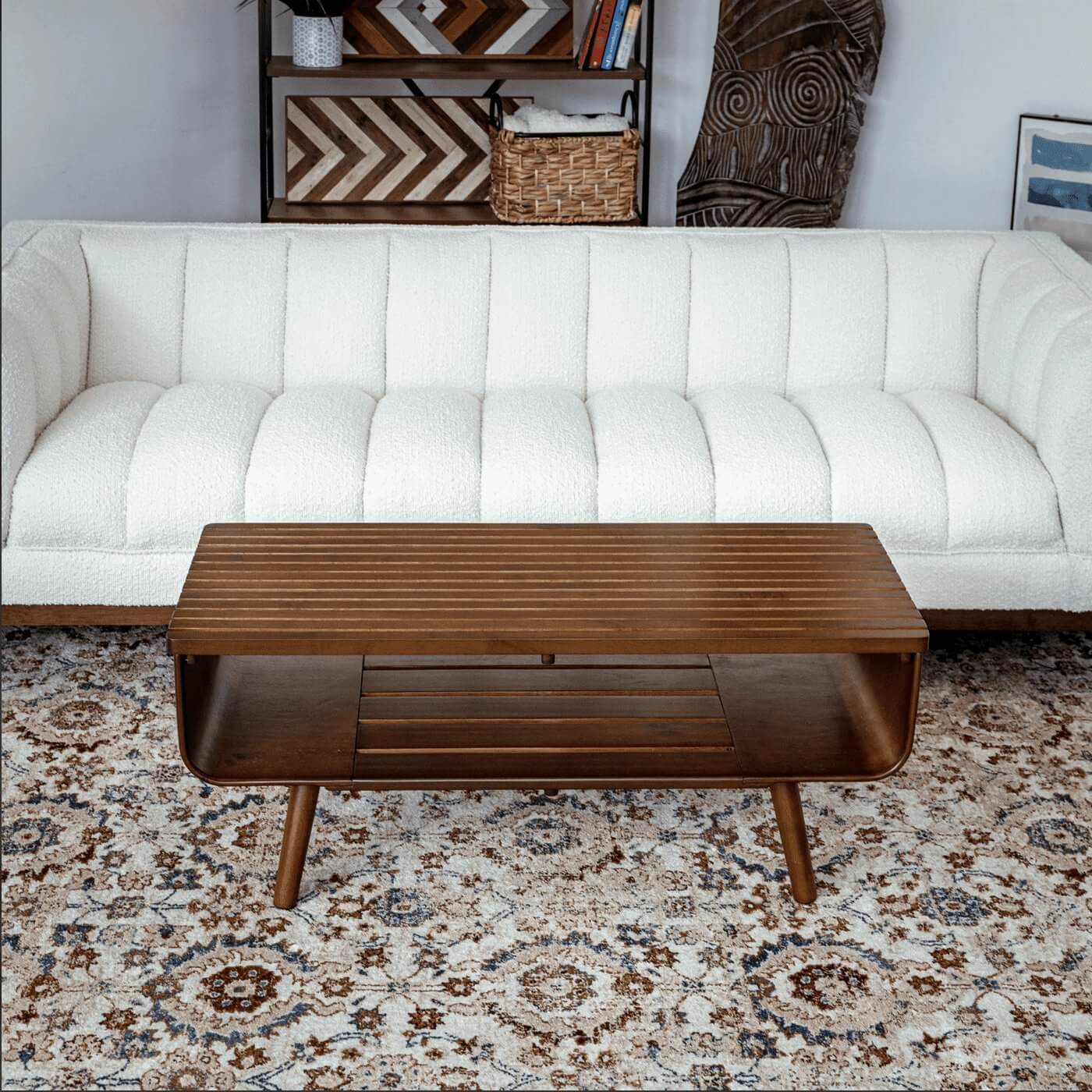 Alice 2 Tier Slatted Top Wood Coffee Table 44”