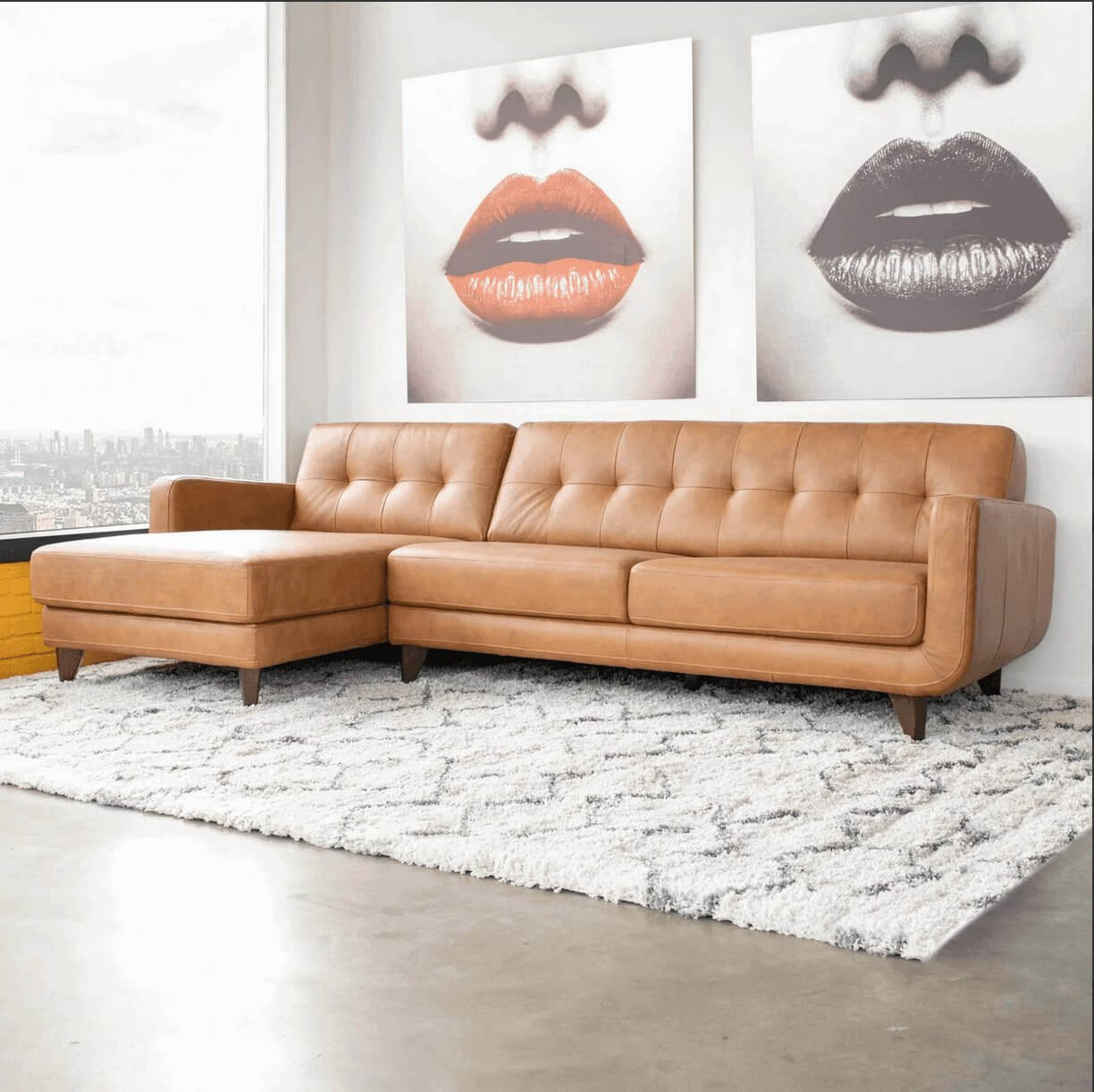 Allison MCM Leather Chaise Sofa Sectional 113