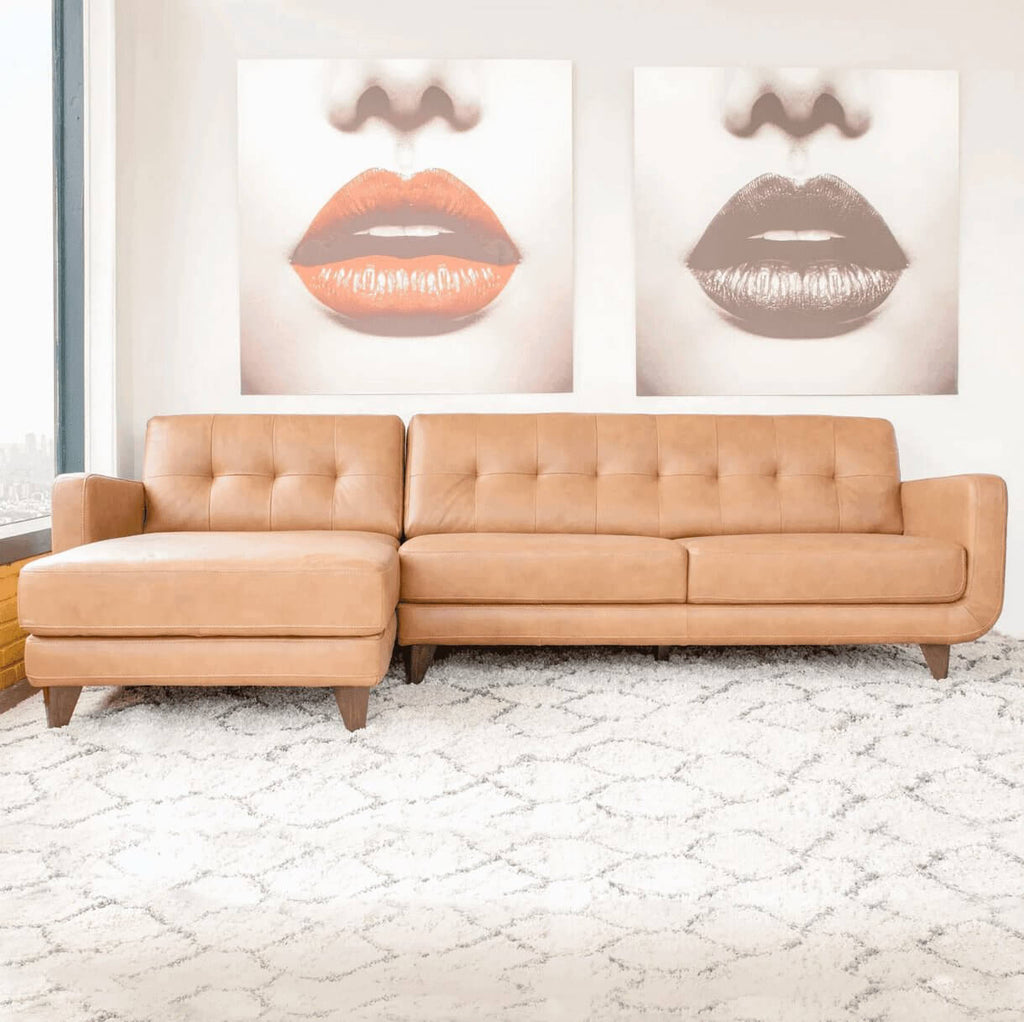 Allison MCM Leather Chaise Sofa Sectional 113