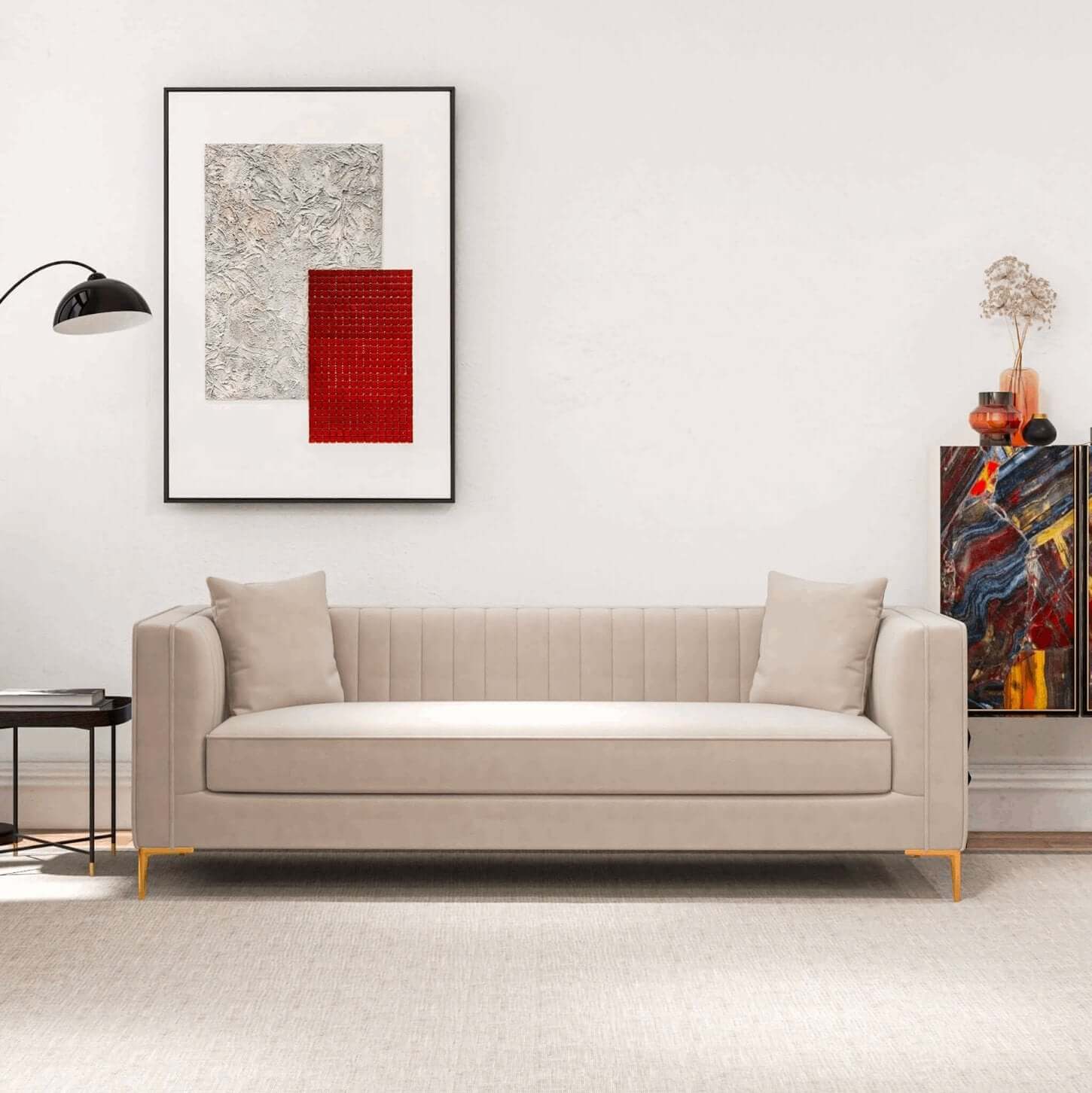 Angelina Midcentury Channel Tufted Sofa 84 (6 Colors)