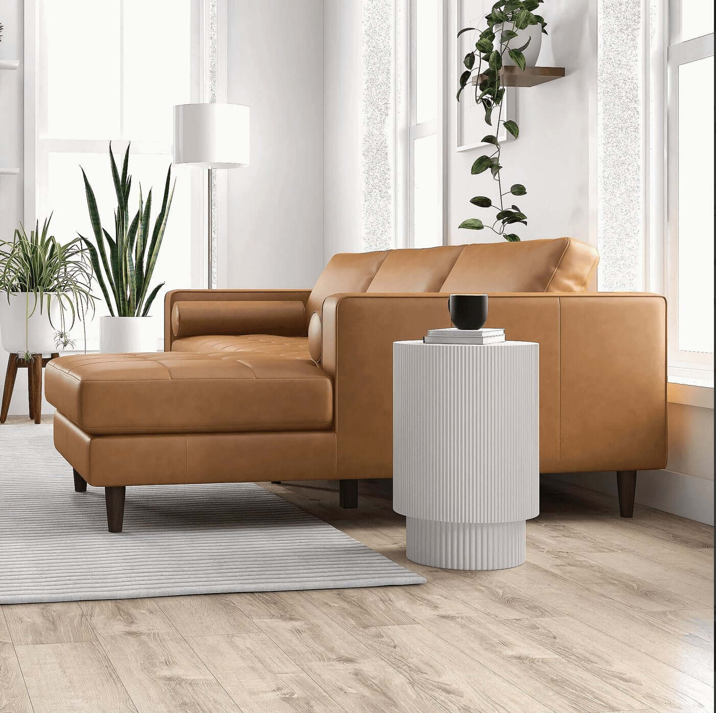 Anthony MCM Tufted Leather Chaise Sofa Sectional 101