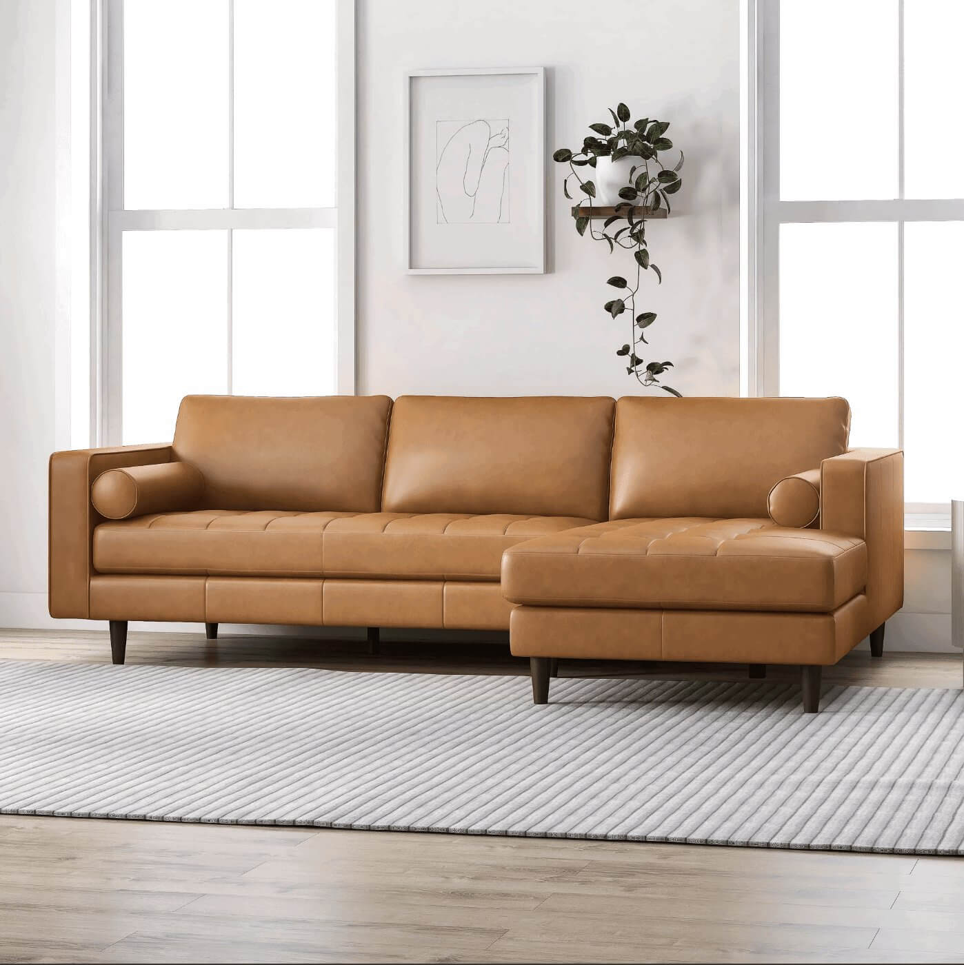 Anthony MCM Tufted Leather Chaise Sofa Sectional 101