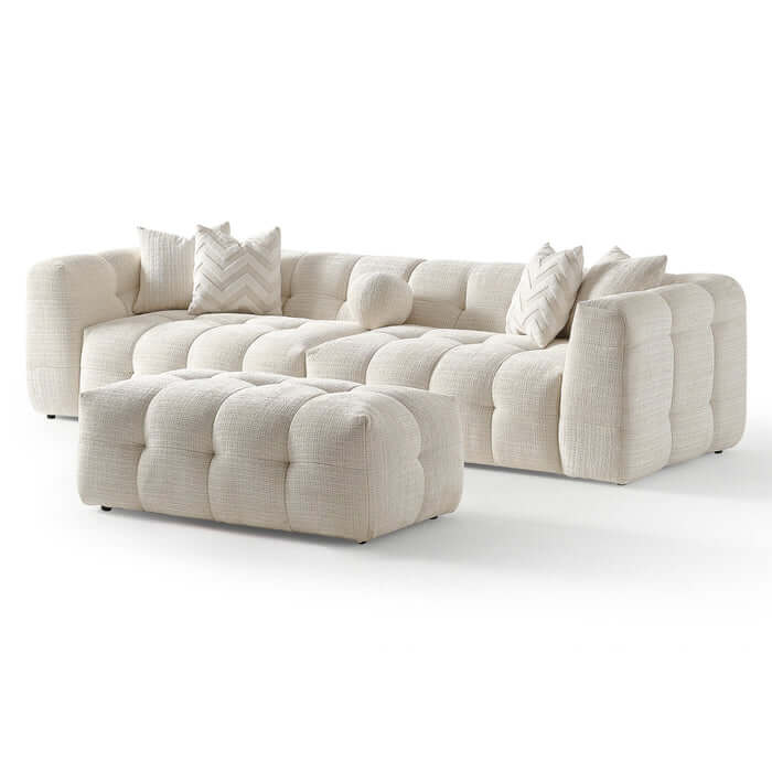 Alana Tufted Ivory Chenille Modular Sofa w/ Ottoman 113W