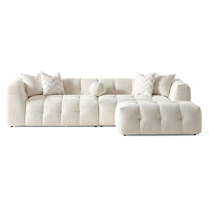 Alana Tufted Ivory Chenille Modular Sofa w/ Ottoman 113W