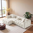 Alana Tufted Ivory Chenille Modular Sofa w/ Ottoman 113W