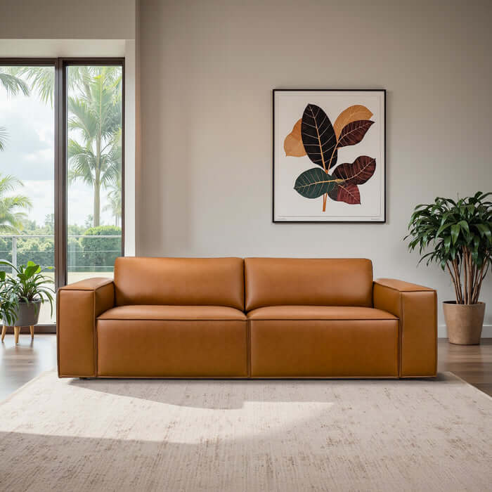 Uvalde MCM Vegan Leather Wide-Arm Sofa 92W