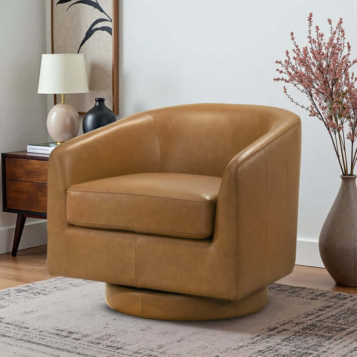 Danville Top-Grain Leather 360° Swivel Accent Chair