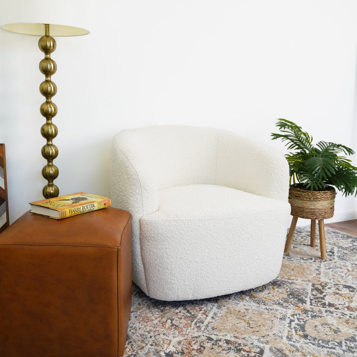 Mina Cream White Boucle Barrel Swivel Chair