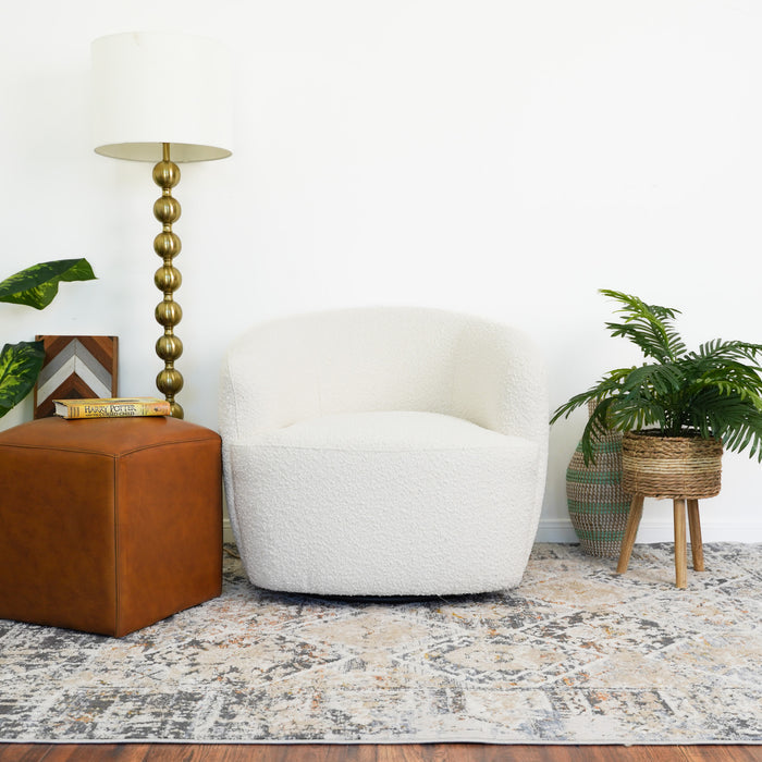 Mina Cream White Boucle Barrel Swivel Chair