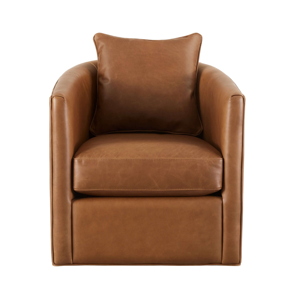 Jasmine Top Grain Brown Leather Swivel Accent Chair