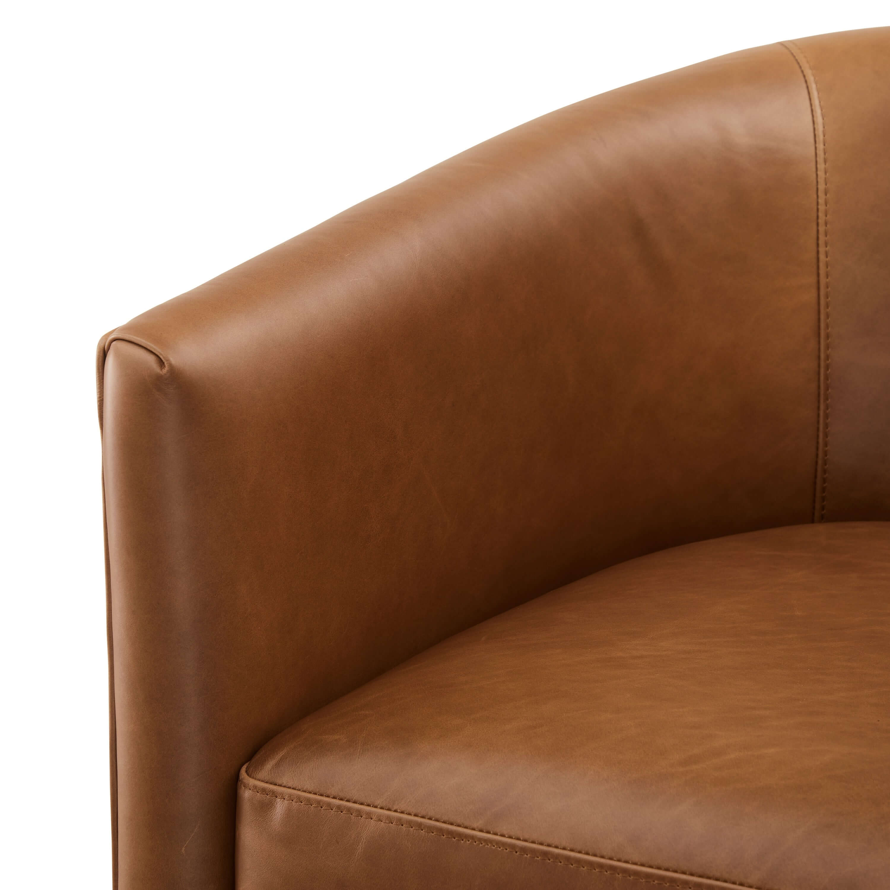 Jasmine Top Grain Brown Leather Swivel Accent Chair