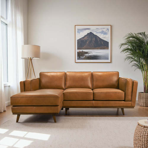 Chase MCM Tan Leather Chaise Sofa Sectional 92