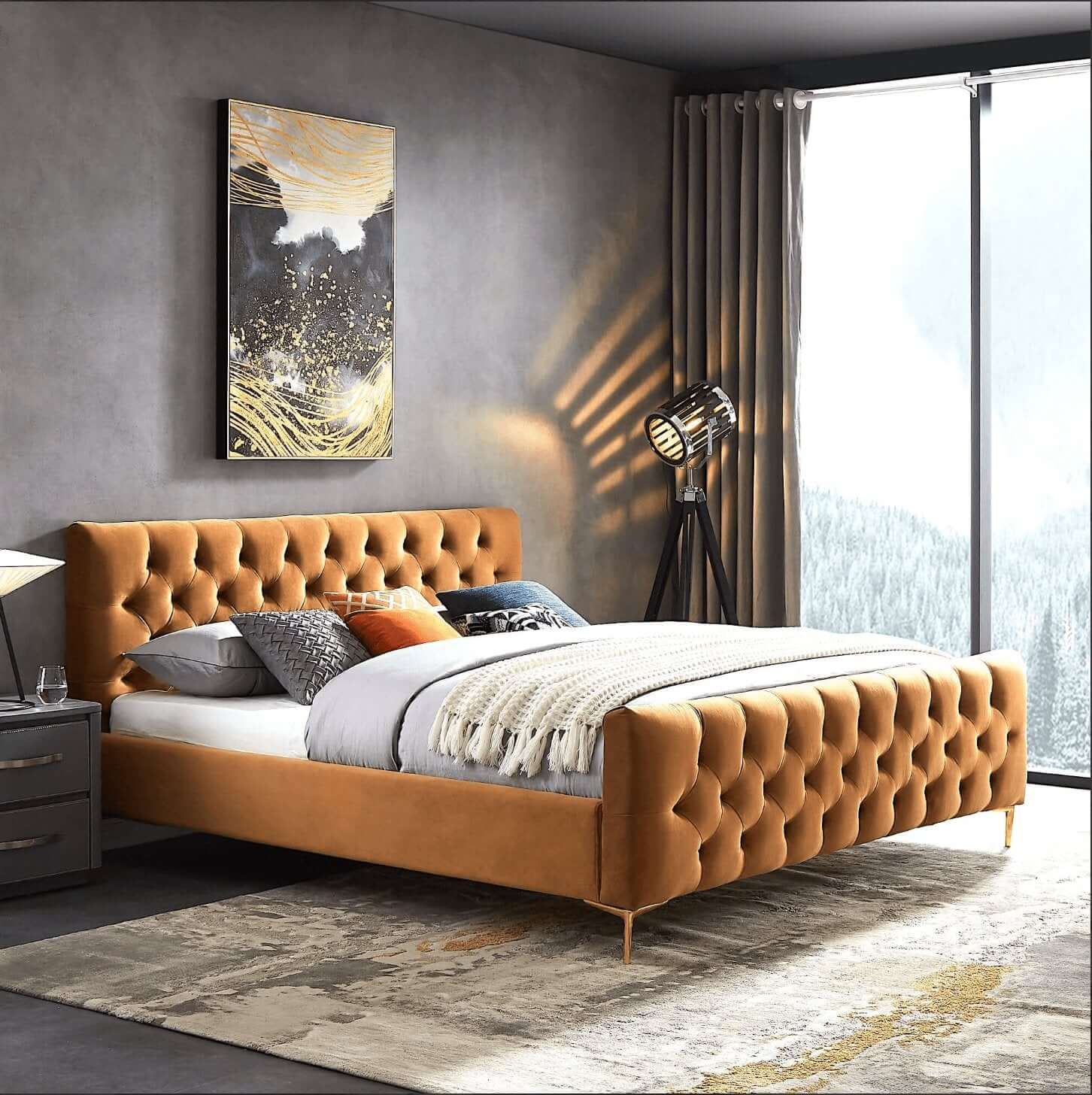 Bailey Velvet Upholstered Tufted Platform Bed Frame