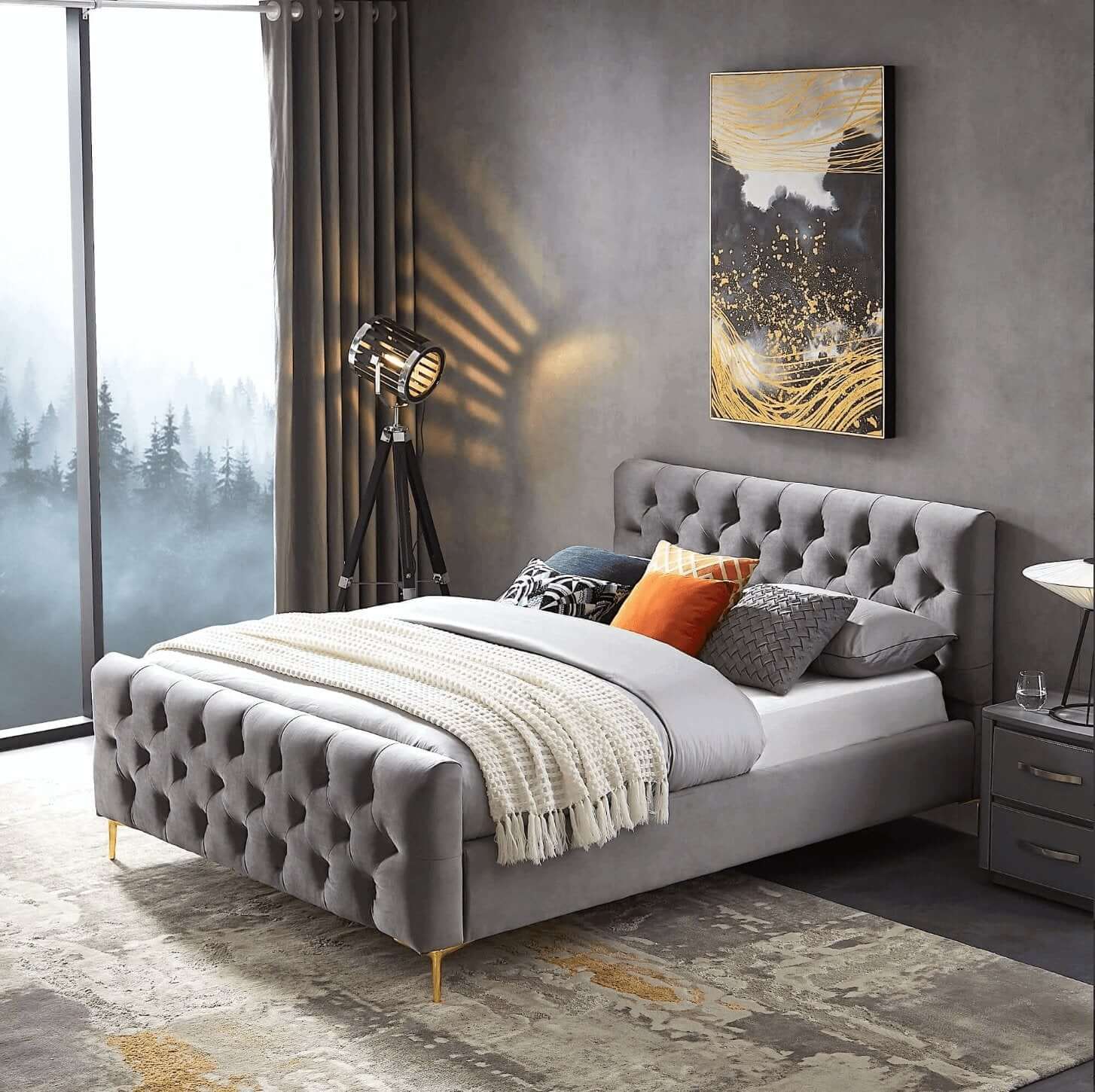 Bailey Velvet Upholstered Tufted Platform Bed Frame