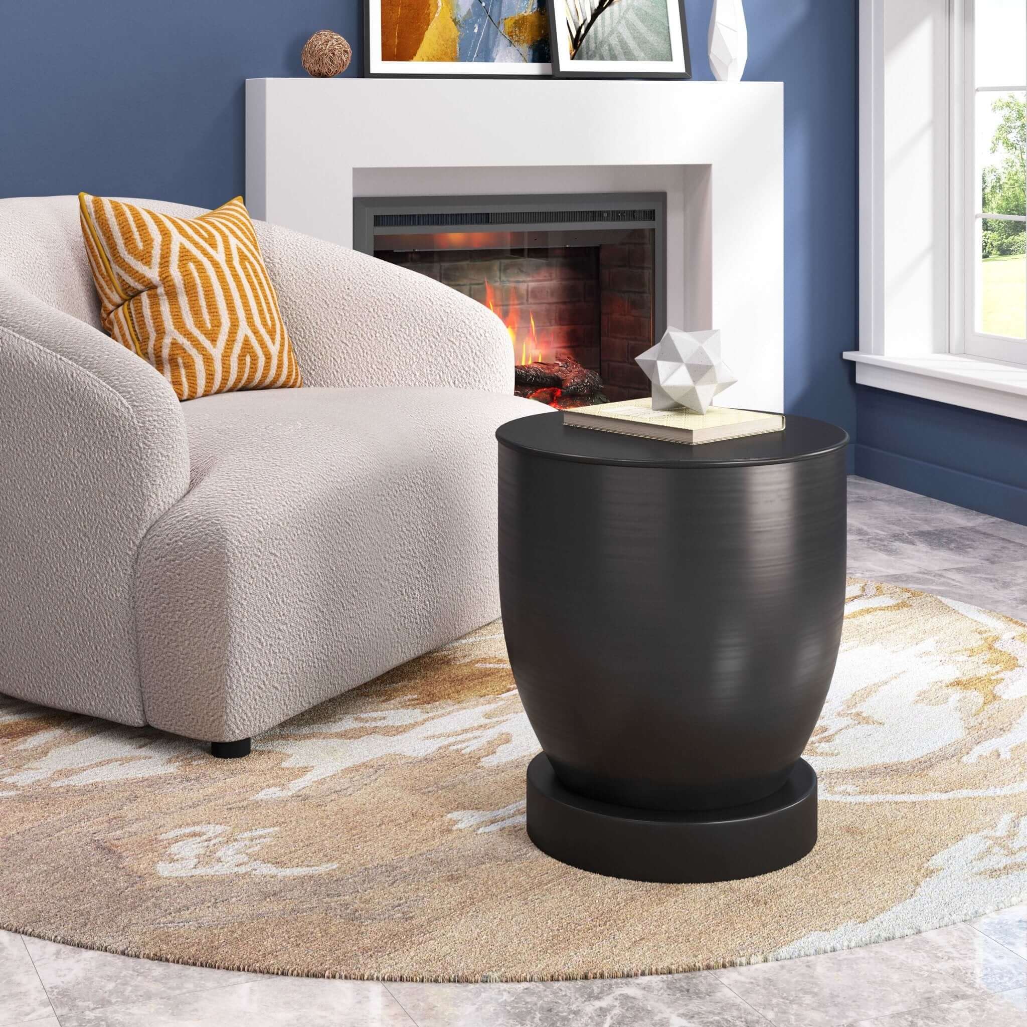 Baku Black Iron Round Accent End Table 18