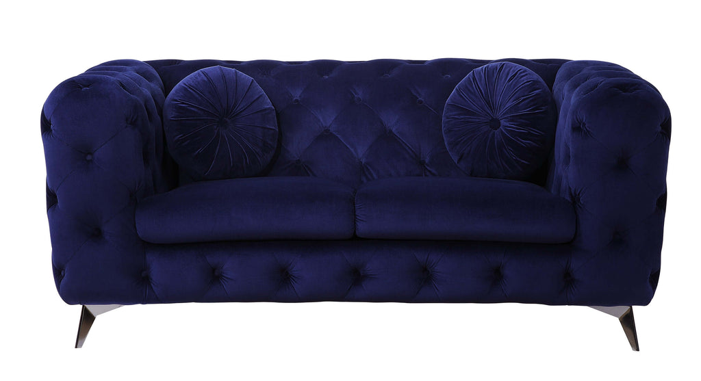 Atronia Luxe Deco Blue Velvet Sofa Loveseat 72L